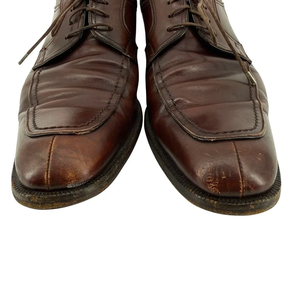 Salvatore Ferragamo Men Brown Leather Apron Toe Derby Dress Shoes 10.5 D Lace Up